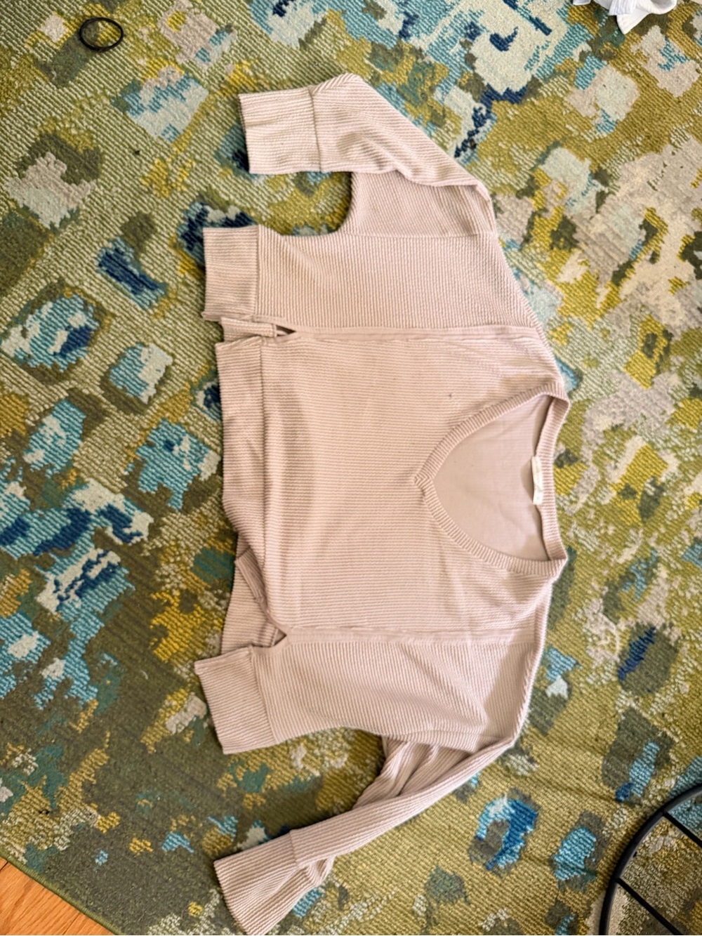 Altar'd State Blush Ribbed V-Neck Sweater, cropped.
